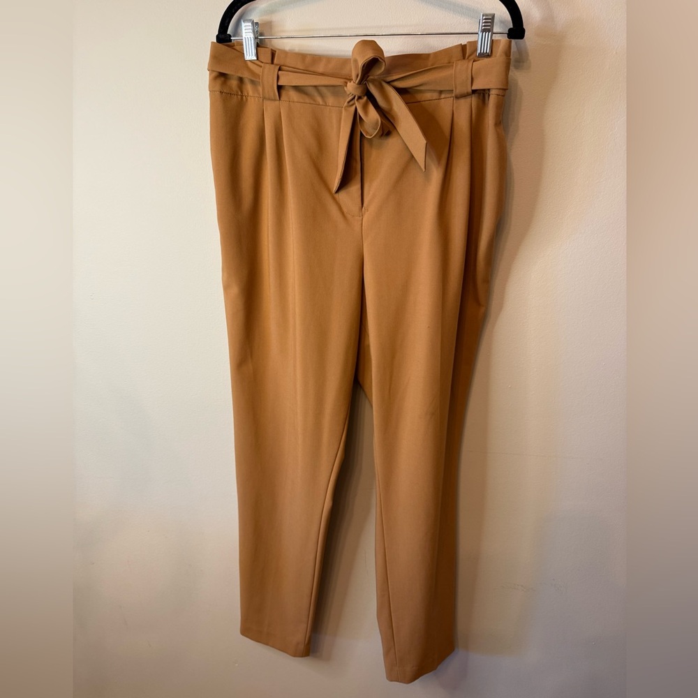 Calvin Klein Tie-Waist Paperbag Trousers - Camel Brown